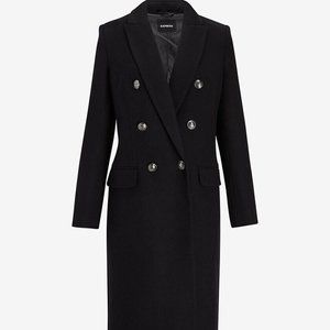 NEW EXPRESS $248 BLACK DOUBLE BREASTED WOOL BLEND BLACK COAT SZ S NWT